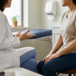 Profissional de saúde realiza atendimento preventivo a mulher em unidade pública de saúde
